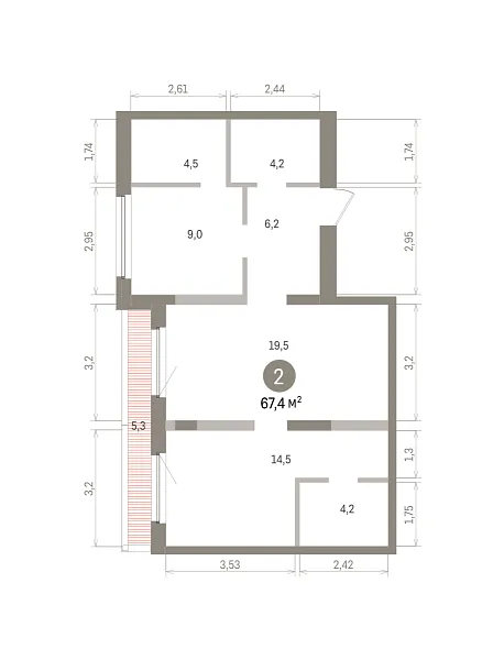 Количество комнат: 2,  67.41 кв.м.
