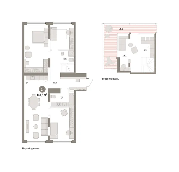 Новая 2-к квартира
 141.62 м² на 5/5 этаже в ЖК «Речной порт» в городе Тюмень 