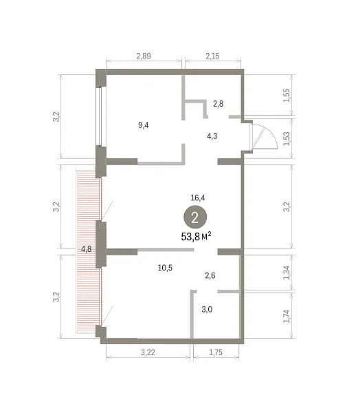 Количество комнат: 2,  53.79 кв.м.