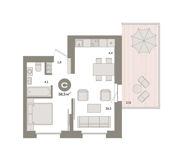 Новая квартира-студия
 56.5 м² на 2/9 этаже в ЖК «Квартал «Метроном»» в городе Тюмень 