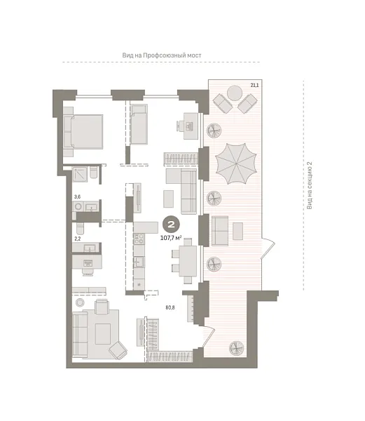 Новая 2-к квартира
 107.7 м² на 1/9 этаже в ЖК «Речной порт» в городе Тюмень 