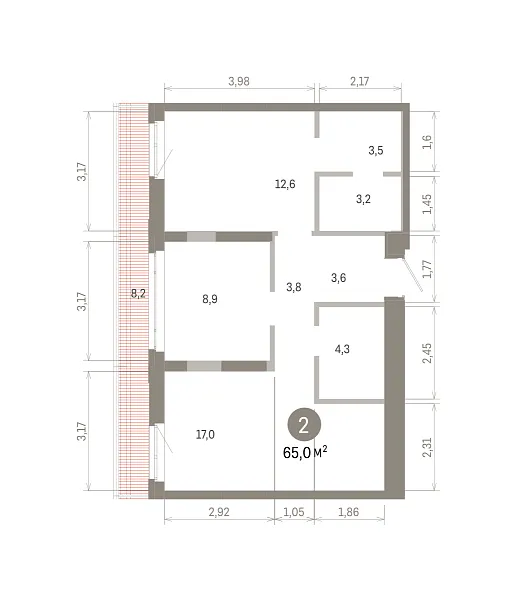 Количество комнат: 2,  65.02 кв.м.
