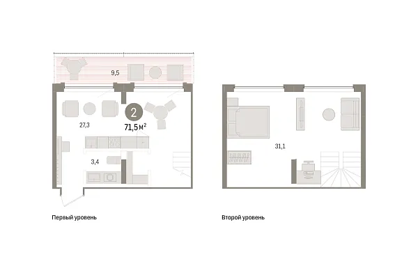 Новая 2-к квартира
 71.48 м² на 8/9 этаже в ЖК «Речной порт» в городе Тюмень 