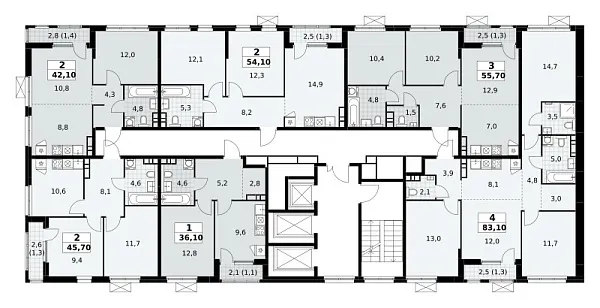 Количество комнат: 2,  45.7 кв.м.