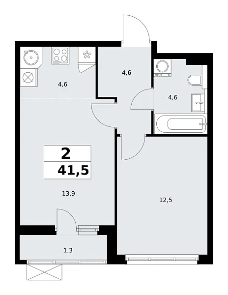 Новая 2-к квартира
 41.5 м² на 17/19 этаже в ЖК «Бунинские кварталы» в городе Тюмень 