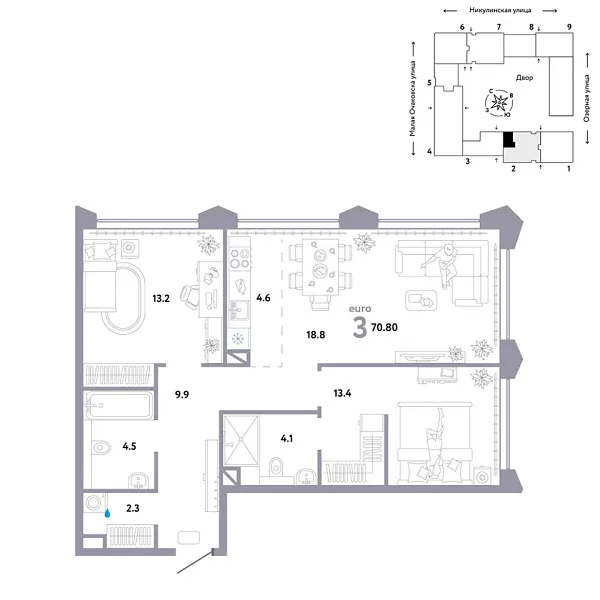 Новая 3-к квартира
 70.8 м² на 28/30 этаже в ЖК «Страна.Озёрная» в городе Тюмень 