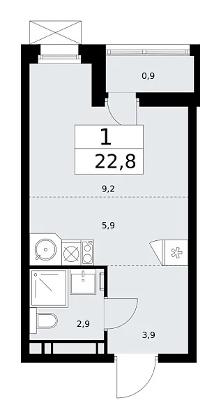 Новая 1-к квартира
 22.8 м² на 10/17 этаже в ЖК «Скандинавия» в городе Тюмень 