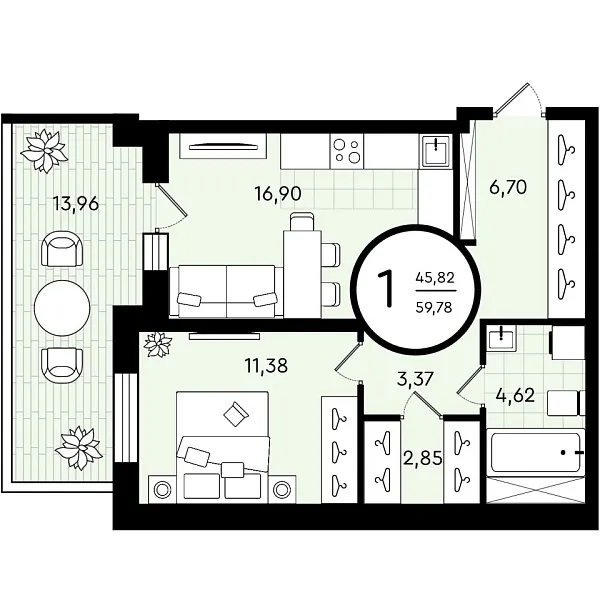 Квартира, 59 кв.м., Тюмень, Тюменская область, Александра Звягина