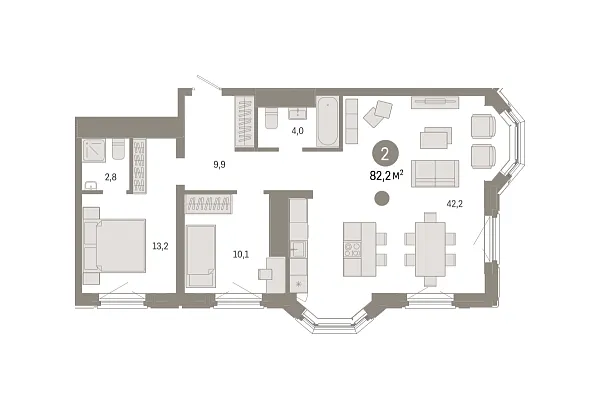 Новая 2-к квартира
 82.2 м² на 11/24 этаже в ЖК «На Некрасова» в городе Тюмень 