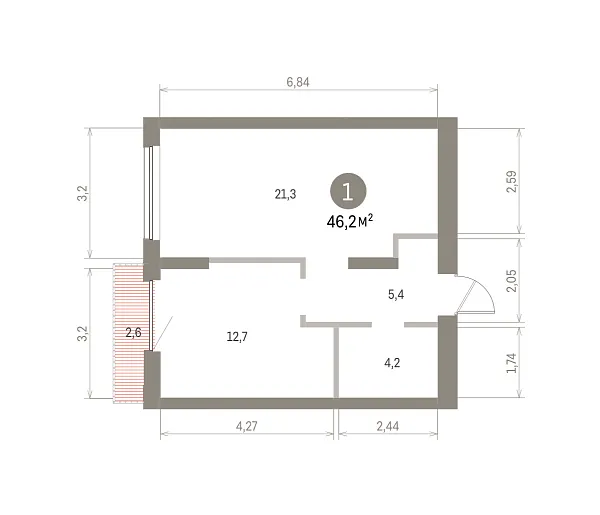 Количество комнат: 1,  46.23 кв.м.
