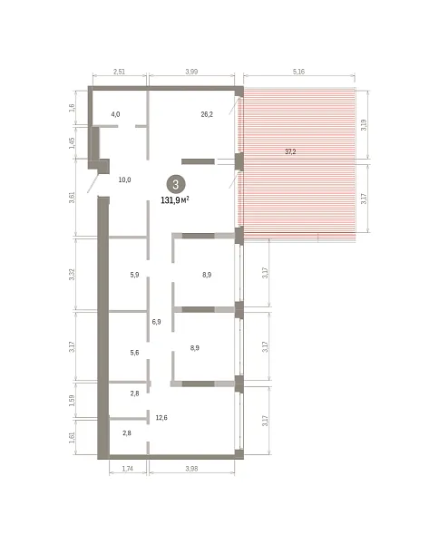 Количество комнат: 3,  131.89 кв.м.