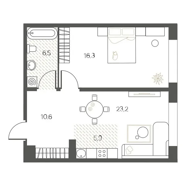 Новая 1-к квартира
 62.6 м² на 4/12 этаже в ЖК «White House» в городе Тюмень 