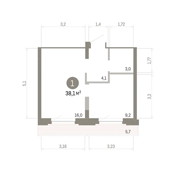 Количество комнат: 1,  38.05 кв.м.