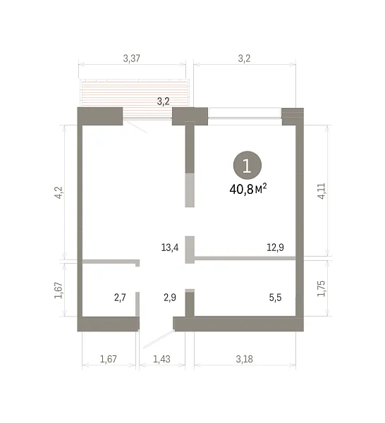 Количество комнат: 1,  40.78 кв.м.