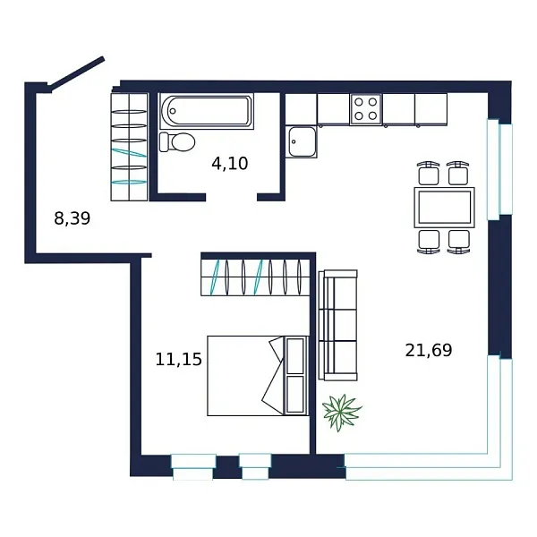 Новая 1-к квартира
 44.7 м² на 8/19 этаже в ЖК «Норден» в городе Тюмень 