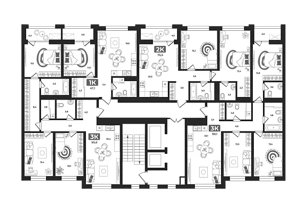 Количество комнат: 2,  75.5 кв.м.
