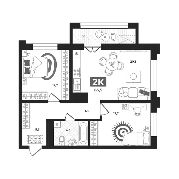 Новая 2-к квартира
 60 м² на 18/22 этаже в ЖК «Маэстро» в городе Тюмень 