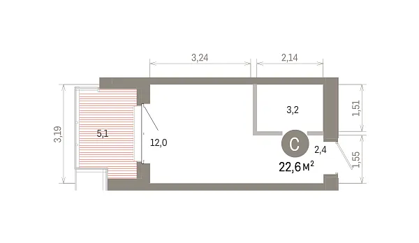 Количество комнат: Студия,  22.64 кв.м.