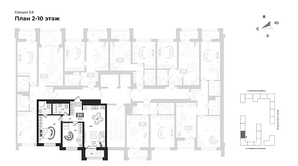 Количество комнат: 2,  61.3 кв.м.