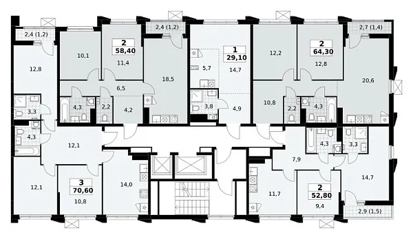 Количество комнат: 2,  52.8 кв.м.