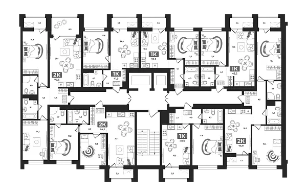 Количество комнат: 2,  73.9 кв.м.