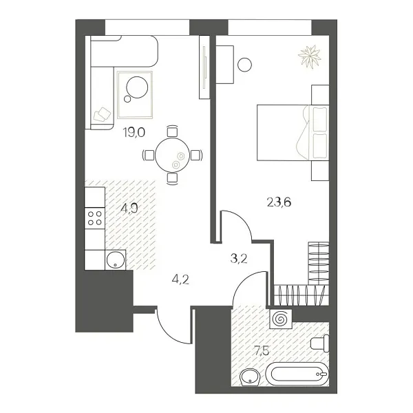 Новая 1-к квартира
 62.5 м² на 5/12 этаже в ЖК «White House» в городе Тюмень 