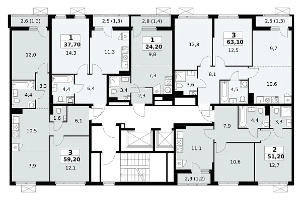 Количество комнат: 3,  63.1 кв.м.