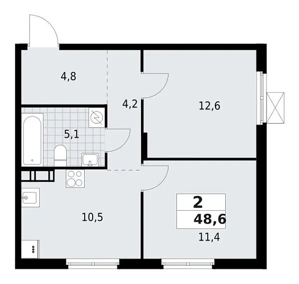 Новая 2-к квартира
 48.6 м² на 5/9 этаже в ЖК «А101 Всеволожск» в городе Тюмень 