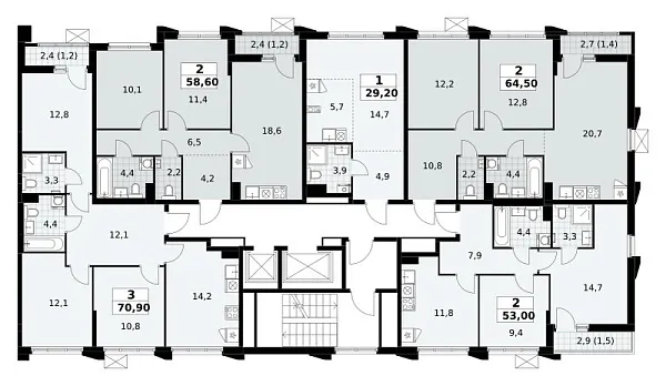 Количество комнат: 3,  70.9 кв.м.