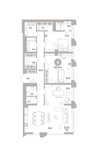 Количество комнат: 3,  151.59 кв.м.