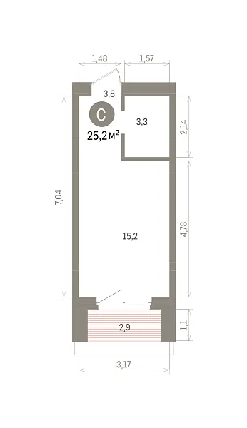 Количество комнат: Студия,  25.16 кв.м.