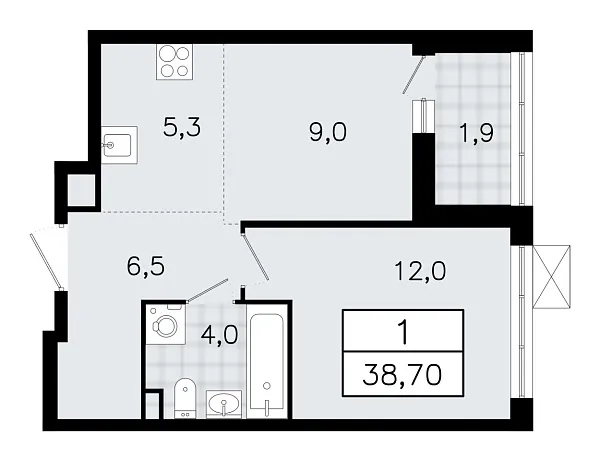 Новая 2-к квартира
 38.7 м² на 10/12 этаже в ЖК «А101 Всеволожск» в городе Тюмень 