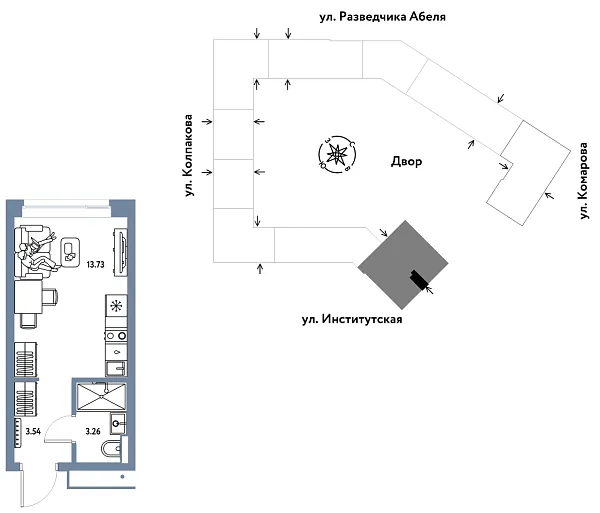 Новая квартира-студия
 20.53 м² на 20/26 этаже в ЖК «Страна.Парковая» в городе Тюмень 