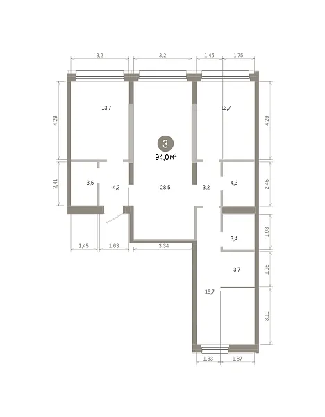 Количество комнат: 3,  94 кв.м.