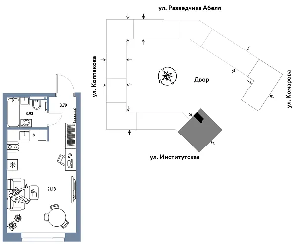 Новая квартира-студия
 28.9 м² на 10/26 этаже в ЖК «Страна.Парковая» в городе Тюмень 