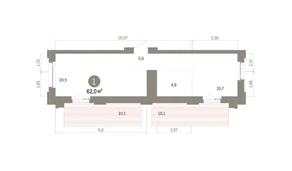 Количество комнат: 1,  62 кв.м.