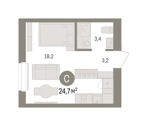 Новая квартира-студия
 24.67 м² на 4/7 этаже в ЖК «Кварталы «На Минской»» в городе Тюмень 