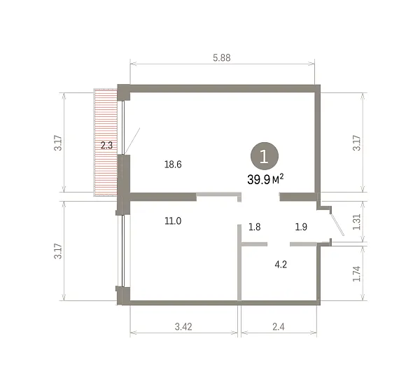 Количество комнат: 1,  39.89 кв.м.
