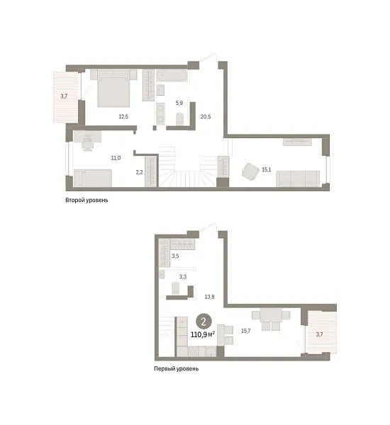 Новая 2-к квартира
 110.9 м² на 2/10 этаже в ЖК «Речной порт» в городе Тюмень 