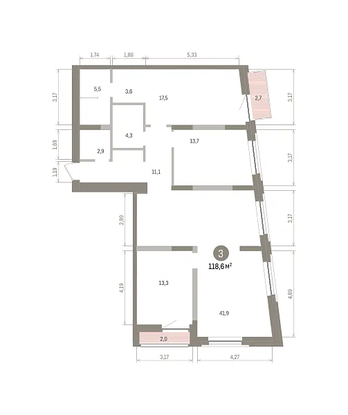 Количество комнат: 3,  118.5 кв.м.