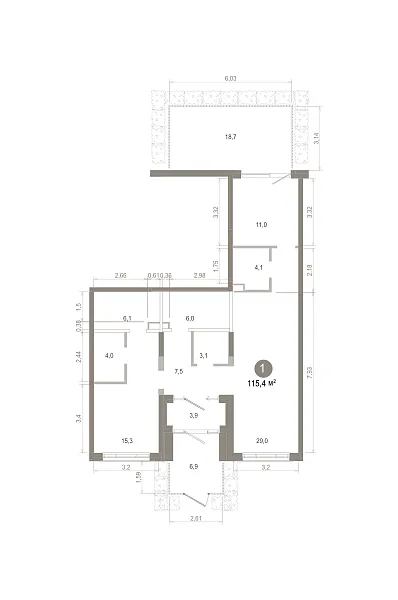 Количество комнат: 1,  115.44 кв.м.