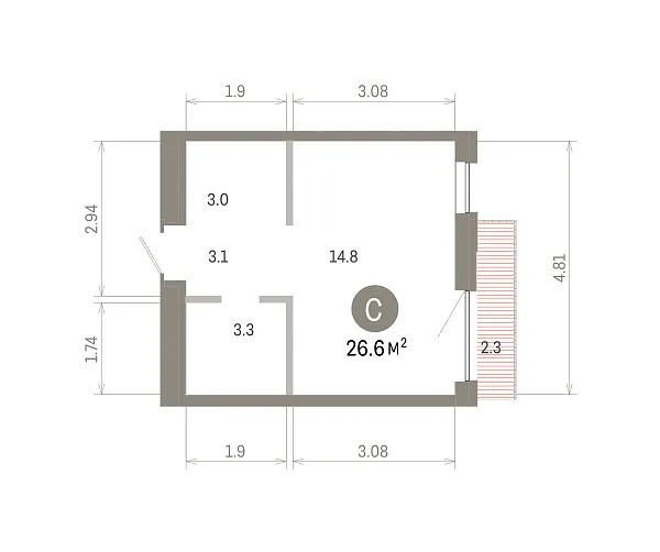 Количество комнат: Студия,  26.56 кв.м.