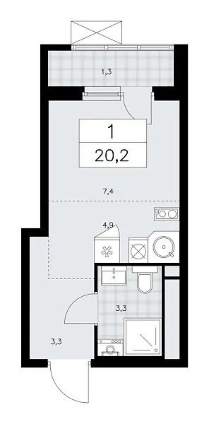Новая 1-к квартира
 20.2 м² на 16/16 этаже в ЖК «Прокшино» в городе Тюмень 