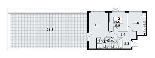 Новая 2-к квартира
 80.5 м² на 2/12 этаже в ЖК «Скандинавия» в городе Тюмень 