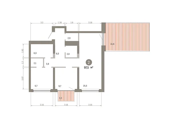 Количество комнат: 2,  97.49 кв.м.