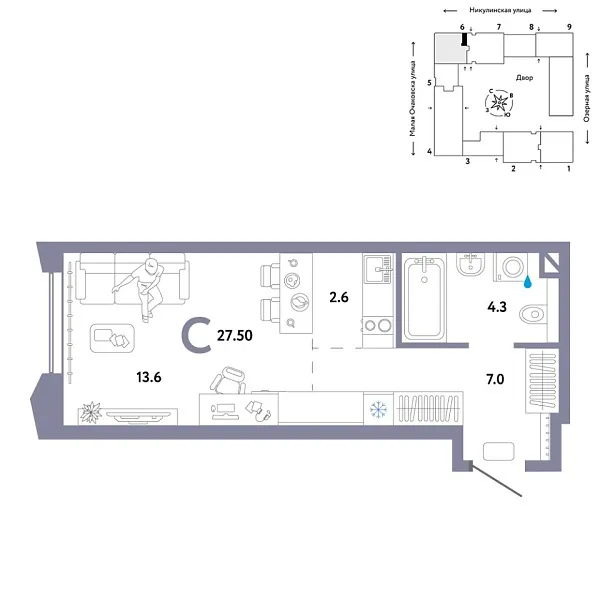 Новая квартира-студия
 27.5 м² на 10/30 этаже в ЖК «Страна.Озёрная» в городе Тюмень 