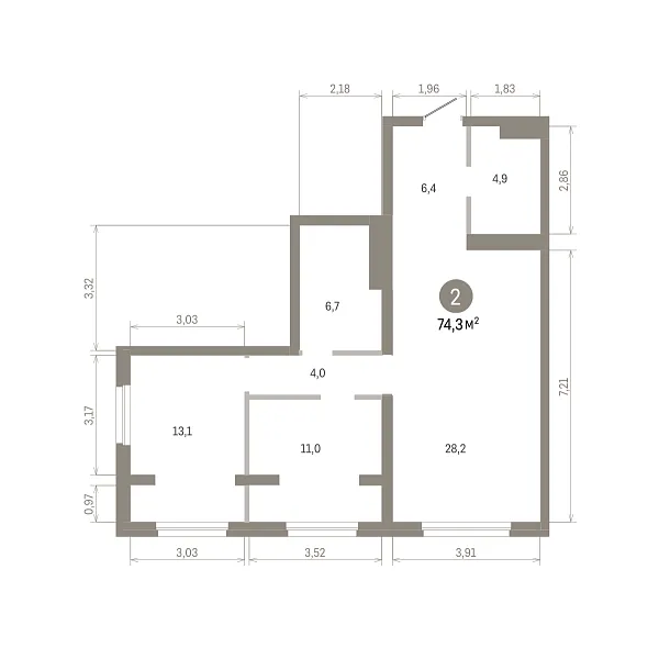 Количество комнат: 2,  74.25 кв.м.