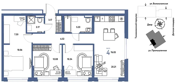 Новая 4-к квартира
 76.05 м² на 19/20 этаже в ЖК «Страна.Прибрежная» в городе Тюмень 