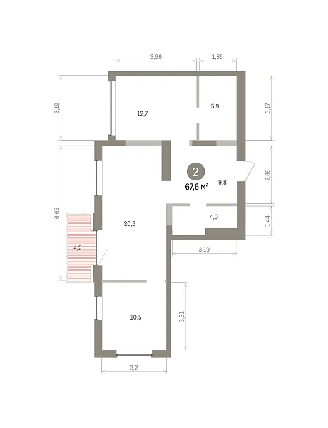 Количество комнат: 2,  67.59 кв.м.