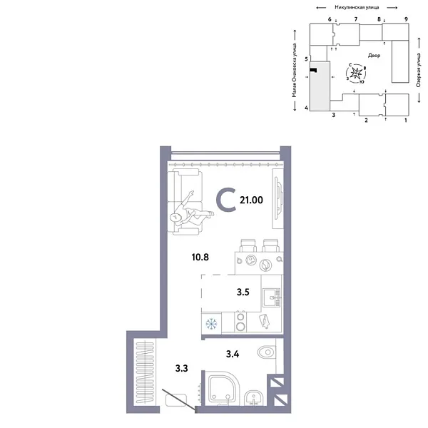 Новая квартира-студия
 21 м² на 15/30 этаже в ЖК «Страна.Озёрная» в городе Тюмень 